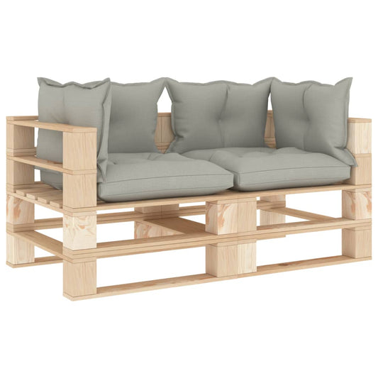 Garten-Palettensofa 2-Sitzer mit Kissen in Taupe Holz