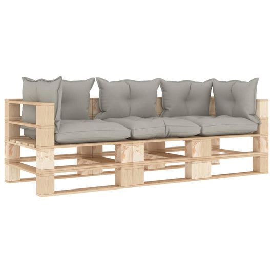 Garten-Palettensofa 3-Sitzer mit Kissen in Taupe Holz