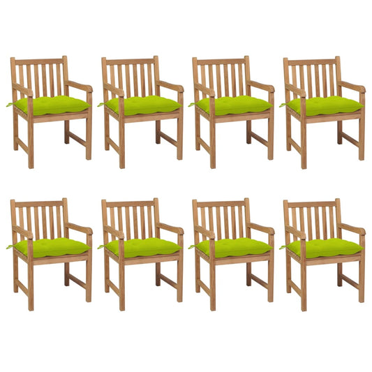 Gartenstühle 8 Stk. mit Hellgrünen Kissen Massivholz Teak